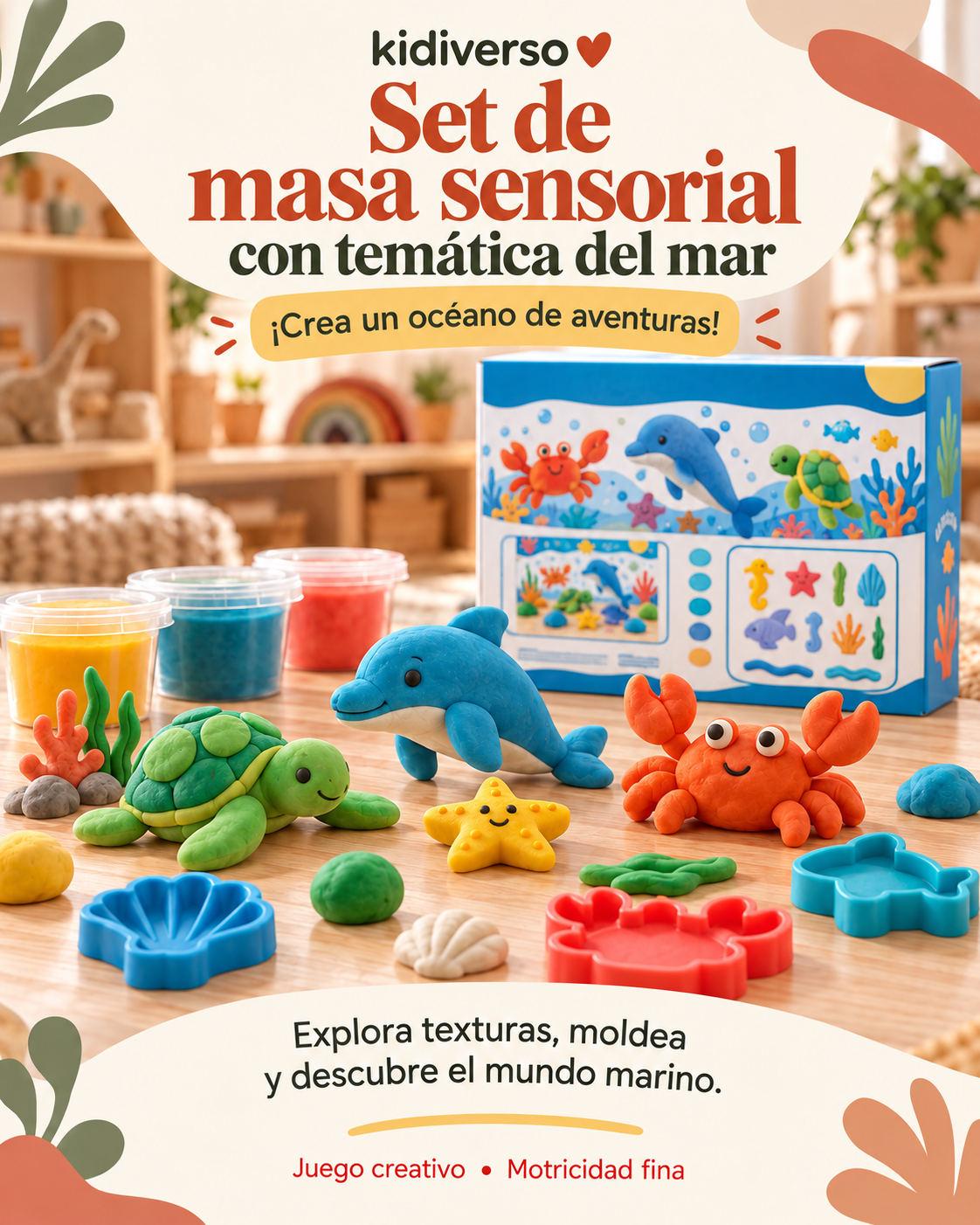 Set de masa sensorial con temática del mar🐟🐳🦀